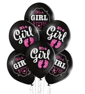 Balony It's a Girl na Baby Shower, czarne 6 szt. - 2862864589