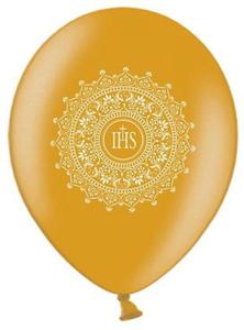 Balon 14" komunia "IHS" zoty metalik - 2865135549