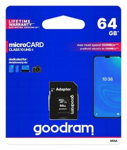 GOODRAM KARTA MICROSD 64GB MICRO CL10 + ADAPTER SD - 2860605683