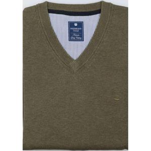 Baweniany sweter mski V-neck w kolorze khaki Redmond 600-602 RSV-600-602 - 2859722894