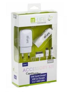 Zestaw M-LIFE (ML0606) adowarka sieciowa USB 1A adowarka samochodowa 2.1A Kabel USB 3w1 - 2860911415