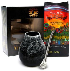 Zestaw Yerba Mate - El Pajaro Tradicional 400g, bombilla Liza, Matero Marmol - 2874148697