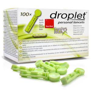 Lancety Droplet Comfort MAX 33G - 100 sztuk do nakuwaczy, testy z krwi kapilarnej. - 2859730101