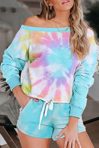 Turkusowy zestaw bluza i spodenki sportowe tie dye 014 - 2860052027