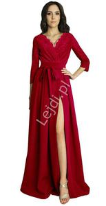 Czerwona suknia wieczorowa z koronkowym rkawem 3/4, m386 - 2872983510