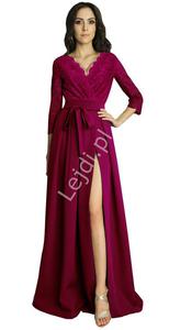 Bordowa suknia wieczorowa z koronkowym rkawem 3/4, m386 - 2860052148