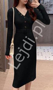 Dzianinowa czarna sukienka sweterkowa z guziczkami 4130 - 2874545971