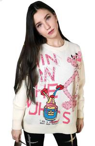 Gruby sweter z row panter, cartoon, aplikacja drink me, cyrkonie - 2874546022