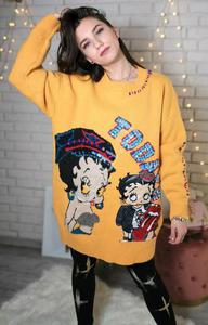 Pomaraczowy sweter z cekinami i cyrkoniami Betty Boop PREMIUM - 2874546026