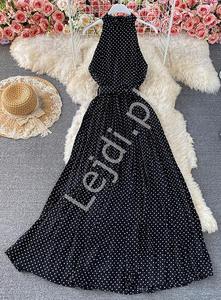 Czarna sukienka letnia w biae groszki, letnia sukienka z plisowanym doem 1129 - 2874546069