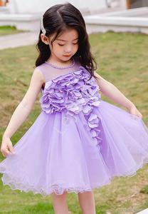 Fioletowa sukienka dla dziewczynki z kwiatami 3D, 1932 - 2868889997