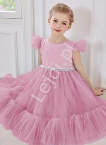 Elegancka sukienka dla dziewczynki w kolorze brudno rowym 5293 - 2876108474