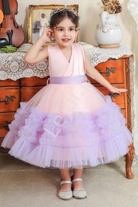 Tiulowa sukienka dla dziewczynki jasny r z fioletowymi falbanami 824 - 2871097510