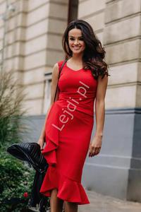 Czerwona sukienka z falban Diana KM340 - 2869828556