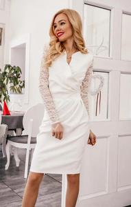 Kremowa sukienka elegancka z koronkowymi rkawami KM56K - 2869931394