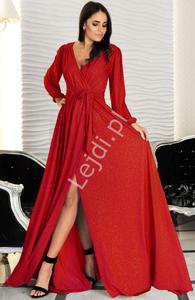 Czerwona sukienka brokatowa o wyszczuplajcym kroju, m447 - 2870620879