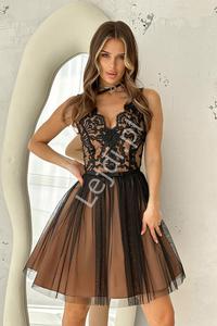Sukienka wieczorowa z czarnym tiulem i jasna podbitk studniwkowa, na wesele HB2206 - 2874838911