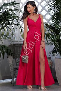 Malinowa sukienka Paris z brokatem dla druhny, na wesele, karnawa - 2871577313