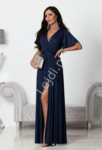 Granatowa suknia maxi wieczorowa z rkawkami typu motylek Bella - 2871670298