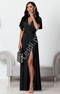 Czarna suknia maxi wieczorowa z rkawkami typu motylek Bella - 2874838915