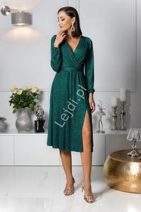Zielona brokatowa sukienka Plus Size z dugim rkawem, wyszczuplajca sukienka Midi Salma - 2876531952