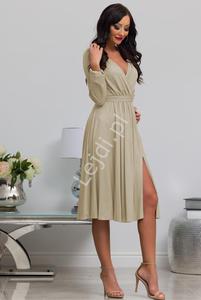 Beowo zota brokatowa sukienka Plus Size z dugim rkawem, wyszczuplajca sukienka Midi Salma - 2871867530