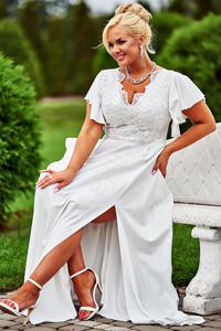 Elegancka sukienka lubna z koronkowym zdobieniem, Laura ecru - 2877470709