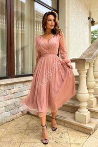 Elegancka sukienka tiulowa w kolorze brudny r z brokatem HB269 - 2875124394