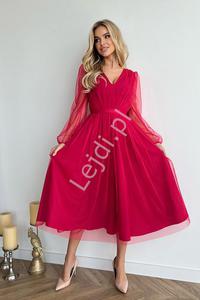 Fenomenalna sukienka tiulowa w kolorze fuksji z brokatem HB269 - 2873366485