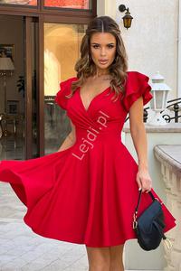 Czerwona sukienka rozkloszowana z falbankami HB281 - 2877151272