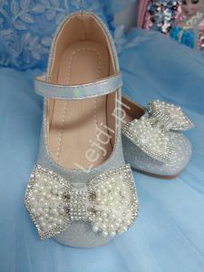 Srebrne brokatowe buty na komuni, na wesele, na przyjcia. Eleganckie buciki dla dziewczynki 878 - 2874469105