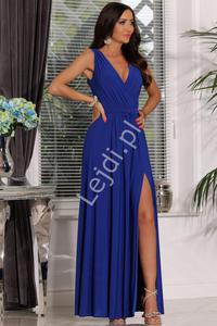 Niebieska gadka sukienka wieczorowa, wyszczuplajca sukienka na wesele, Salma - 2875218916