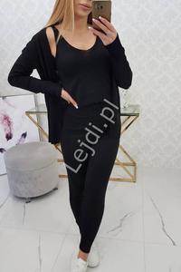 Czarny sweterkowy komplet 3 czciowy zestaw top,legginsy, kardigan 2021 - 2875029673