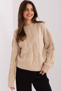 Klasyczny jasno beowy sweter z warkoczami - 2876211902