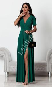 Elegancka sukienka wieczorowa z rkawem motylkiem, butelkowo zielona gadka Bella - 2876531960