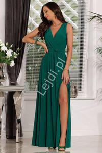Ciemno zielona gadka sukienka wieczorowa, wyszczuplajca sukienka na wesele, Salma - 2877151292