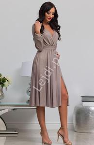 Brokatowa sukienka Plus Size z dugim rkawem, wyszczuplajca sukienka capucino Midi Salma - 2876777190