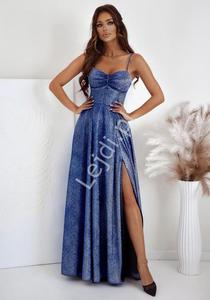 Lureksowa sukienka wieczorowa w oryginalnym kolorze disco niebiesko srebrnym 1113 - 2877844203