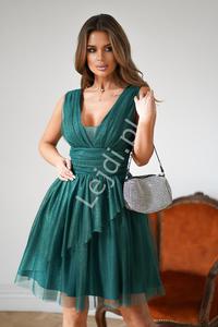 Zielona brokatowa krtka tiulowa sukienka z baskink 270 - 2877265562