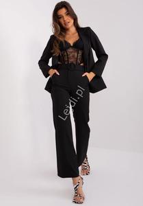 Eleganckie czarne spodnie z paskiem z klamr 18737 - 2877844245