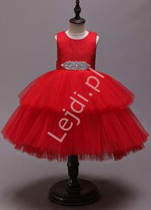 Czerwona wieczorowa sukienka dla dziewczynki z krysztakow ozdob w pasie 1746 - 2878400326