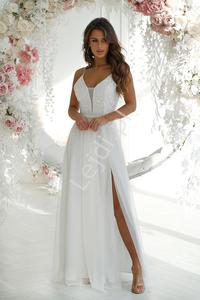 Biaa suknia lubna z odkrytymi plecami, tiulowa sukienka lubna na cienkich ramiczkach HB300 - 2878266613