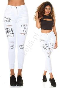 Biae jeansy love your self, modne jeansy z napisami i przetarciami 570 - 2878266635