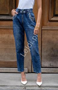 Jeansowe spodnie damskie w stylu baggy, modne spodnie z krysztakami 3892 - 2878858079