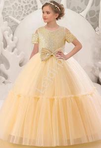 Wieczorowa sukienka dla dziewczynki w zotym kolorze, duga sukienka na wesele, na bal 0008 - 2878593229