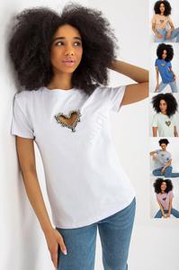 Baweniana koszulka z wycitym sercem ozdobionym krysztakami, modny t- shirt z sercem 8470 - 2878593239