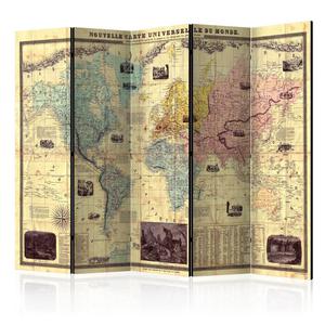 Parawan 5-czciowy - Nouvelle Carte Du Monde [Room Dividers] - 2856741682