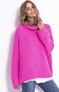 Oversizowy sweter z golfem Fobya F811 róż - 2860597550
