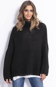 Oversizowy sweter z golfem Fobya F811 czarny - 2860597551
