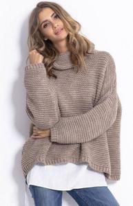 Oversizowy sweter z golfem Fobya F811 mocca - 2860597552